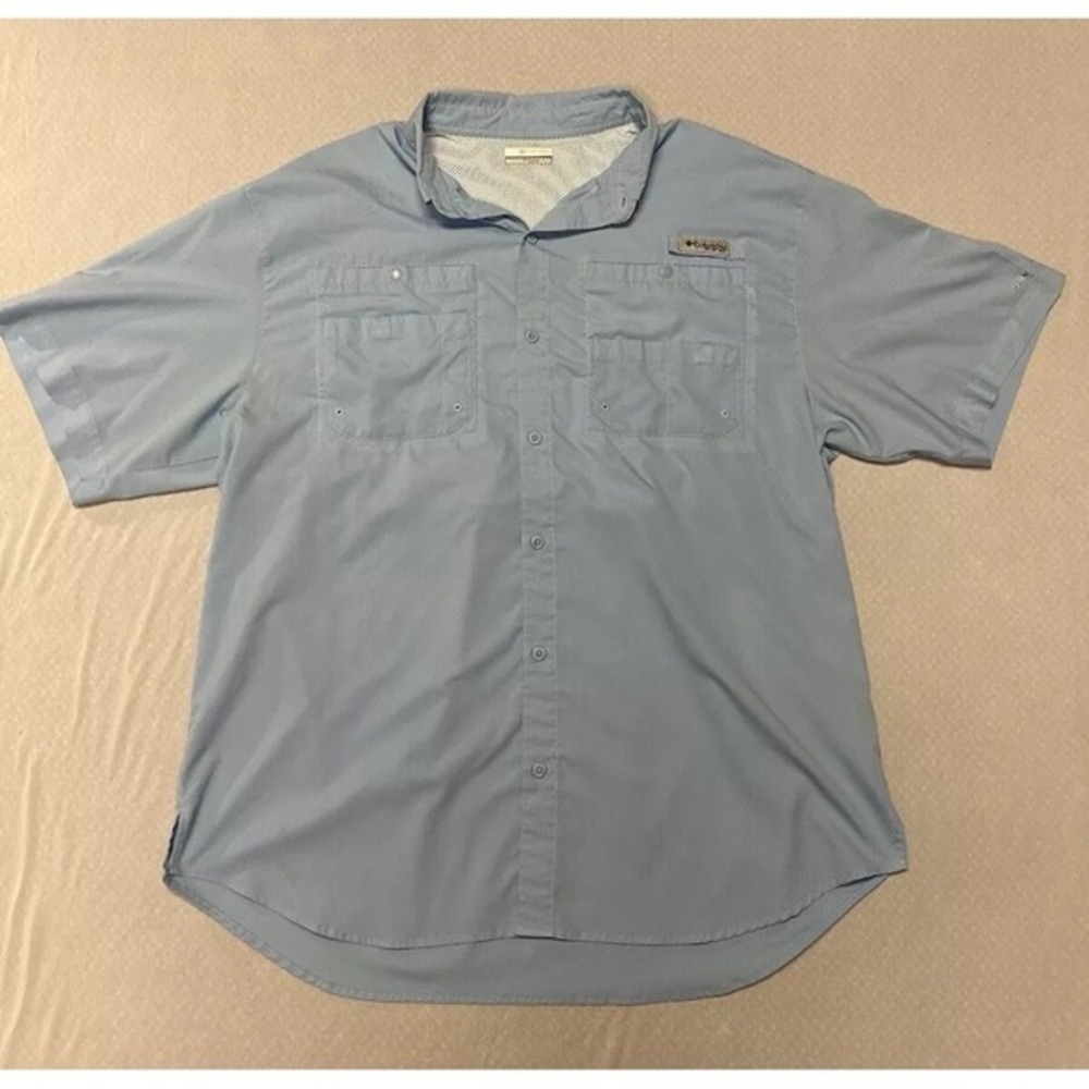 Columbia Men's PFG XL Fishing Shirt Omni-Shade Mesh Lined for Outdoors Baby Blue